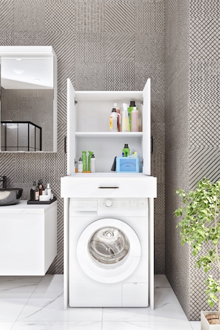 Ases Mobilya Esl0240 Çamaşır Makinesi Dolabı Banyo Çok Amaçlı Dolap 2 Kapaklı Beyaz Beyaz