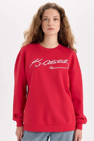 DeFacto Oversize Geniş Kalıp Atatürk İmzalı Bisiklet Yaka Kalın Sweatshirt E5446AX24WNRD286