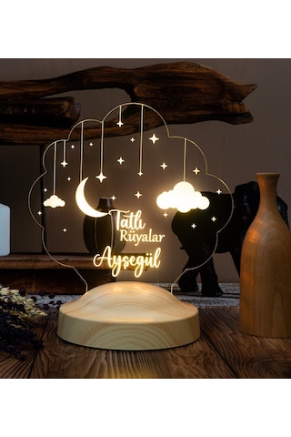 Ay Ve Yıldız Tasarımlı Gece Lambası, İyi Geceler Hediyesi Kişiye Özel Çocuk Odası Dekoru, İsimli Bebek Hediyesi Led Lamba