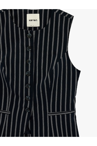 Koton Slim Fit Düğmeli Cepli Bisiklet Yaka Çizgili Blazer Yelek Lacivert Çizgili 6sak20143ew 7s2