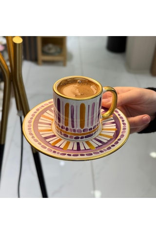 6'lı Royal Color Purple Kahve Fincanı-4261 Beyaz