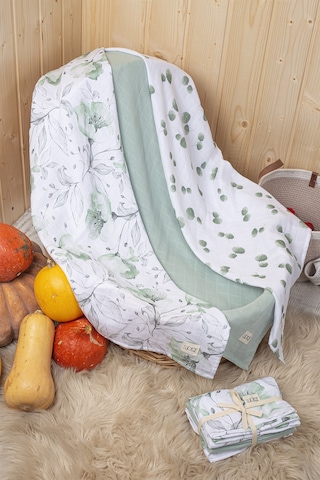 Luckka Dijital Baskılı 3'lü Müslin Örtü Seti - 75x75 Cm - Zt5000 Yeşil Yeşil