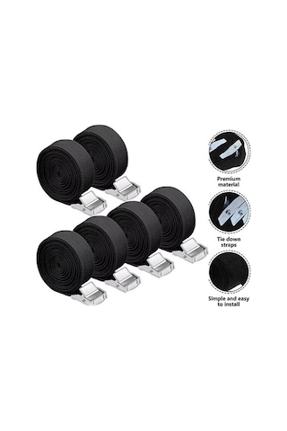 Pazly 6 Adet Çelik Kancalı Sıkma Kayışı - 2.5m X 2.5cm - 150kg Yük Kapasiteli