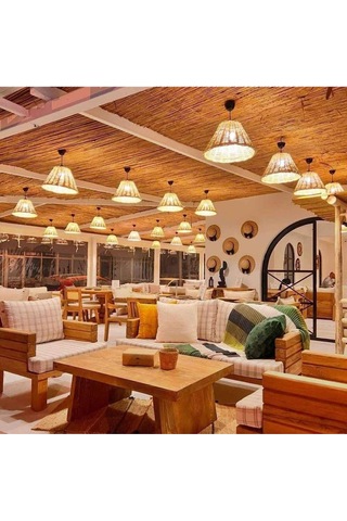 Hasır Doğal Saçaklı 40 Cm Çap Dekoratif Avize Sarı Bej - Sarı