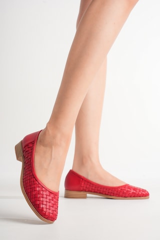 Analin Shoes Kadın Hakiki Deri Örgü Detaylı Babet Kırmızı