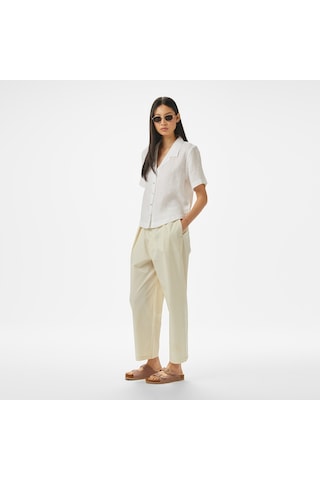 Nautica Kadın Beyaz Regular Fit Keten Gömlek Düz 55w052t Beyaz
