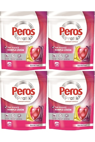 Peros Pratik Matik Çamaşır Deterjanı Kapsülü - Tableti 104 Adet Renkliler 4pk 26 Set