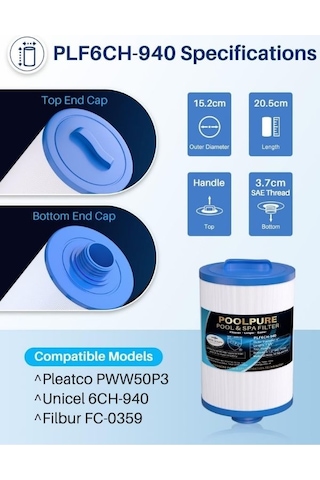Poolpure Spa Filtresi 2 Adet Unicel 6ch-940, Pleatco Pww50p3 Uyumlu