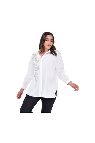 Hanezza Kadın Büyük Beden Beyaz Jesica Krep El Işi Işlemeli Abiye Gömlek Beyaz - 108776863 Beyaz