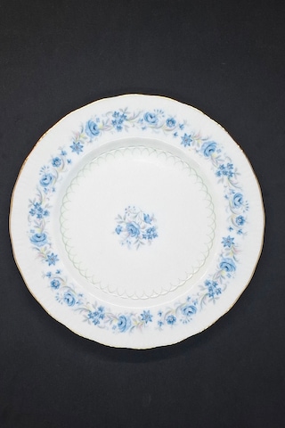 Bone China Mavi Çiçek Çelengi Vintage Pasta Tabağı 20 Cm