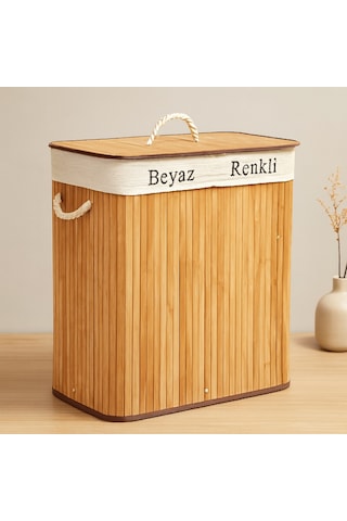 Northcity Bambu Ahşap 2 Bölmeli Çamaşır Sepeti 52x32x62 Cm
