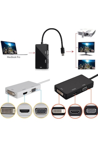 Mini Displayport To Hdmi Dvi Vga Kablo Çevirici Dönüştürücü Thunderbolt