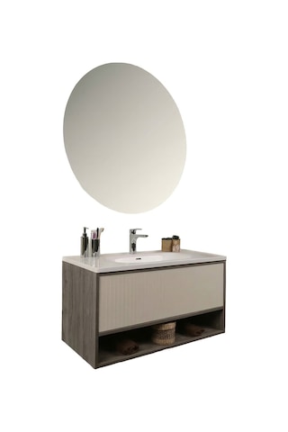 Kobos Elegant 100 Cm Banyo Dolabı Seti Grey Oak + Vanilya