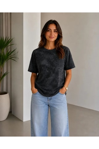 Defymoda Batik Desenli Tişört Bisiklet Yaka Kısa Kol Regular Fit T-shirt - Siyah