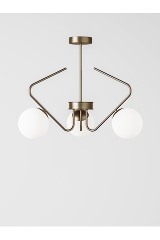 Lunor Eskitme Metal Beyaz Cam Küre Başlıklı Modern 3'lü Avize