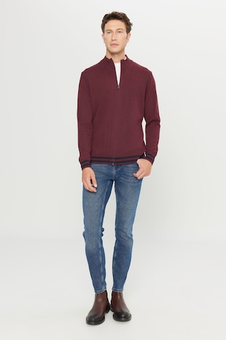 AC&Co / Altınyıldız Classics Erkek Bordo Pamuklu Standart Fit Normal Kesim Dik Yaka Triko Ceket Bordo