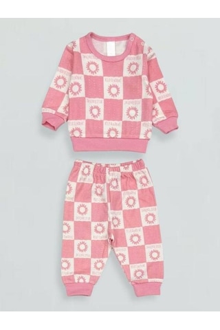 Kız Bebek Desenli Pamuklu Pijama Takım-15340 Pembe