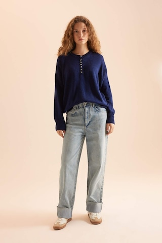 DeFacto Oversize Geniş Kalıp Düğmeli Yaka Triko Kazak D4913AXNSNV131 Lacivert