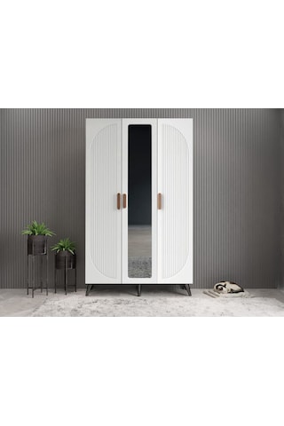 Robe Membran 3 Kapaklı Portmanto Montaj Dahil Füme Beyaz 105 Cm