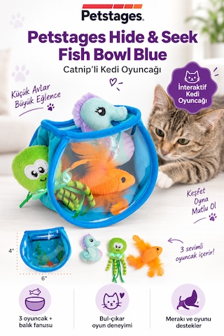 Petstages Hide Seek Fish Bowl Blue Catnipli Kedi Oyuncağı Peluş