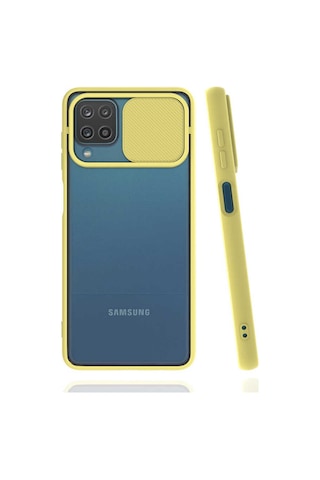 Noktaks Samsung Galaxy Uyumlu A12 Kılıf Slayt Sürgülü Arkası Buzlu Lensi Kapak Lacivert T18094