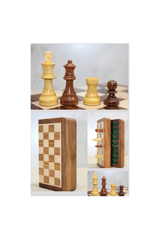 1 Adet Satranç Takımı Ahşap Katlanabilir Kutulu Vernikli Mıknatıslı Taşlı 30 Cm Chess Set
