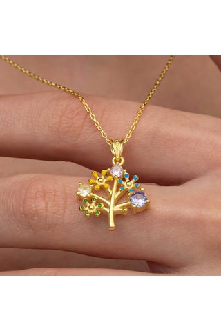 Artsmagazinmücevher Gümüş Gold Renkli Hayat Ağacı Kadın Kolye