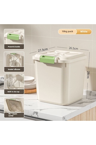 Ranyeek Gıda Seviyesi Muhafaza Kabı: Nem Ve Haşere Koruma, 10 Kg Kapasite, Beyaz + Ölçüm Kasesi - Ev Ve Mağaza İçin Tam Kapalı Pirinç Kutusu Diğer
