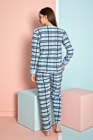 Nisanca Kışlık Kadın Polar Pijama Takımı - Yılbaşı Pijaması mavi