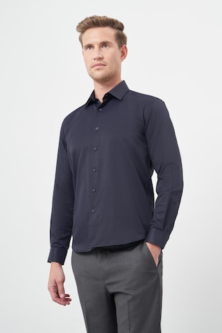İmza Koyu Lacivert Uzun Kol Düz Bez Ayağı Sert Yaka Cepsiz Pamuklu Classic Slim Fit Gömlek 1004245267 Koyu Lacivert