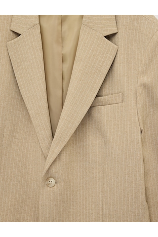 Koton Regular Fit Uzun Kollu Cepli Düğmeli Mono Yaka Blazer Ceket Bej Çizgili 7wam50006hw Ekru Çizgili