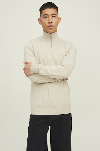 Jack & Jones Yarım Fermuarlı Örgü Kazak Yulaf Ezmesi