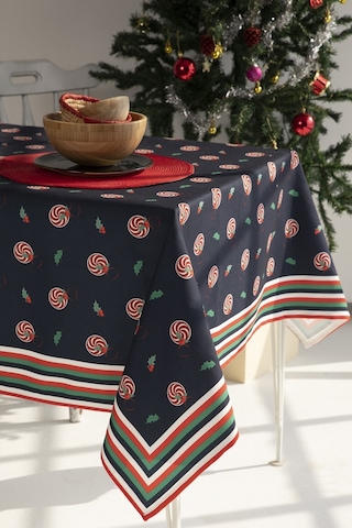 Ays Home Lacivert Şeker Desenli Yılbaşı Masa Örtüsü