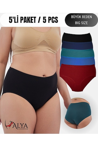 Alya Underwear Kadın Büyük Beden Külot Battal Full Brief, Yüksek Bel 5xl, 6xl, 7xl 5 Farklı Renk 1 Pakette Çok Renkli-p24