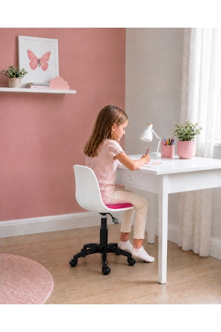 Juniora Beyaz Gövdeli Yer Kaplamayan Çocuk Ve Genç Odası Koltuğu Pembe