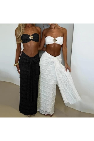 Siyah Sydney Seashell Lace Etekli İkili Taklım Siyah