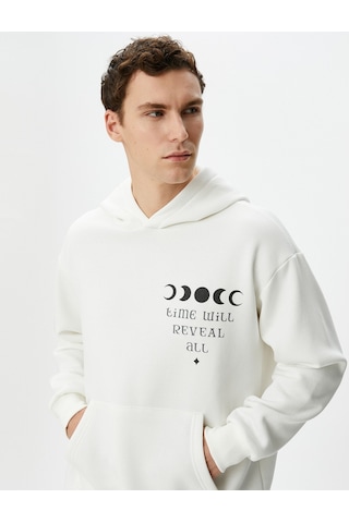 Koton Oversize Hoodie Arkası Baskılı Sloganlı Kanguru Cepli Beyaz 4sam70085mk Beyaz
