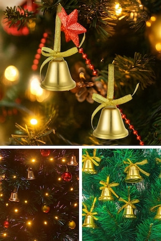 Noel Çam Ağacı Süsü 12 Li Sarı Kurdeleli Çan Zili Şık Yılbaşı Çam Ağacı Süsleri 3 Cm Ev Ofis Dekoru Çok Renkli