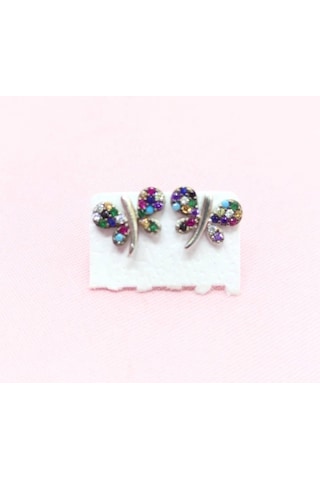 Oriental Kuyumculuk Jewellery Renkli Taşlı Gümüş Kelebek Küpe Gümüş