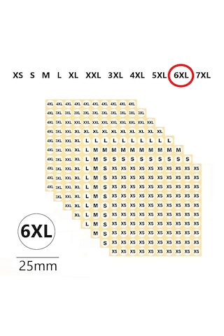 6xl Yapışkanlı Çapı-25mm Yuvarlak Beden Etiketi 210 Adet 200 Adet