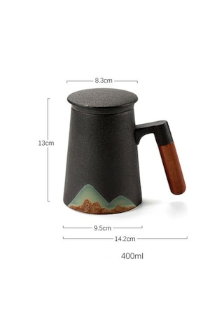 Dağ Tasarım Seramik Çay Filtre İle Seramik Kahve Fincanı Çin Çay Bardağı 400ml Kupalar Altın - Beyaz