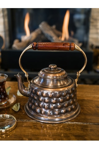 Bakır Demlik Kabartmalı Maraş Model Okstili Renk Oksitli