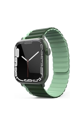 Movenchy - 312 - Apple Watch Uyumlu 42mm Mo-wb1 Çift Renk Mıknatıslı Silikon Kordon - Koyu - Csmo-tex - Yeşil-açık Yeşil