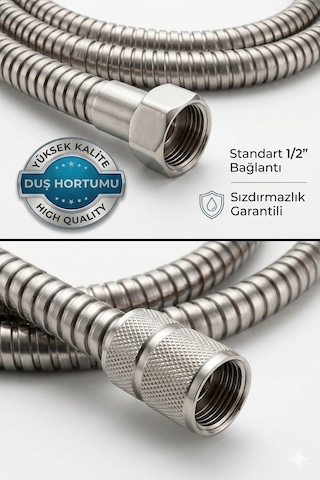 1,5 Metre Metal Örgülü Duş Hortumu Anti Twist Dolanmaz Kıvrılmaz Dayanıklı Duş Spirali Gri
