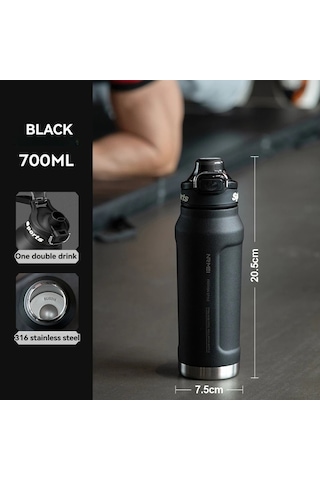 1l Termos Su Şişesi Paslanmaz Çelik Vakum Şişeler Soğuk Sıcak Su Diğer Siyah