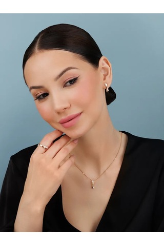 Veronika 925 Ayar Gümüş Altın Kaplanlı Fiyanit Taşlı Nikah Yüzüğü 101328204 Altın