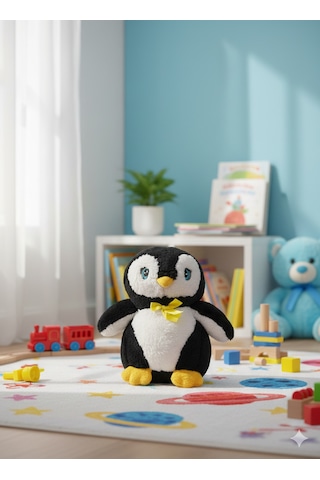 50 Cm Peluş Penguen Siyah Beyaz Yumuşak Dokulu Tüy Dökmeyen Oyuncak Çok Renkli