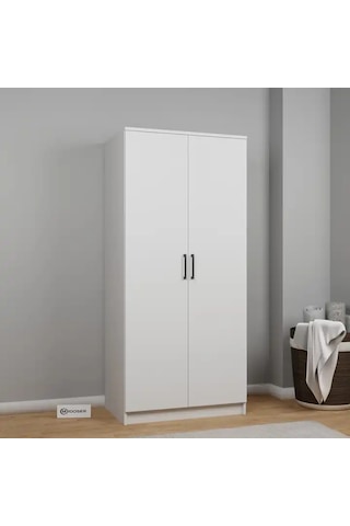 Kardelen Serisi 80 Cm Mat Beyaz 2 Kapılı 4 Raflı Elbise Dolabı Beyaz