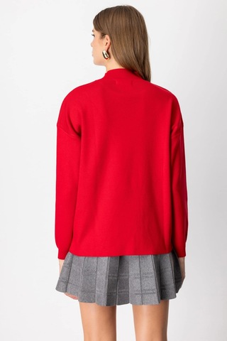 On Fashion Kadın Dik Yaka Çapraz Kırmızı Kazak 65343 Kırmızı