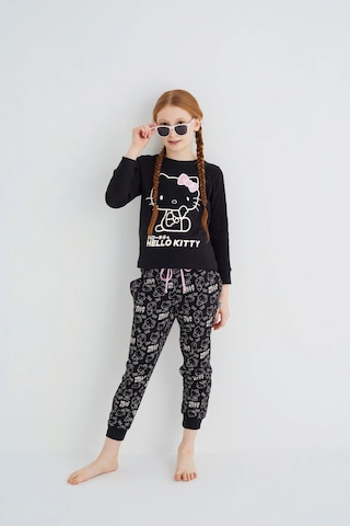 Hello Kitty Kız Çocuk Siyah Kız Uzun Kol Pamuklu Pijama Takımı Renklı